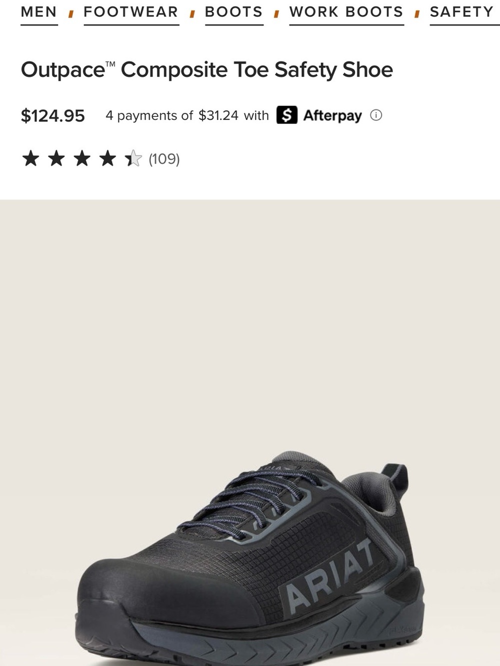 Ariat Outpace Composite Toe Safety Shoe in Black and Gray